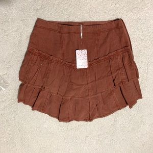 Free People Cotton rust Miniskirt with 3 Tier Ruffled Hemlines Size 8
